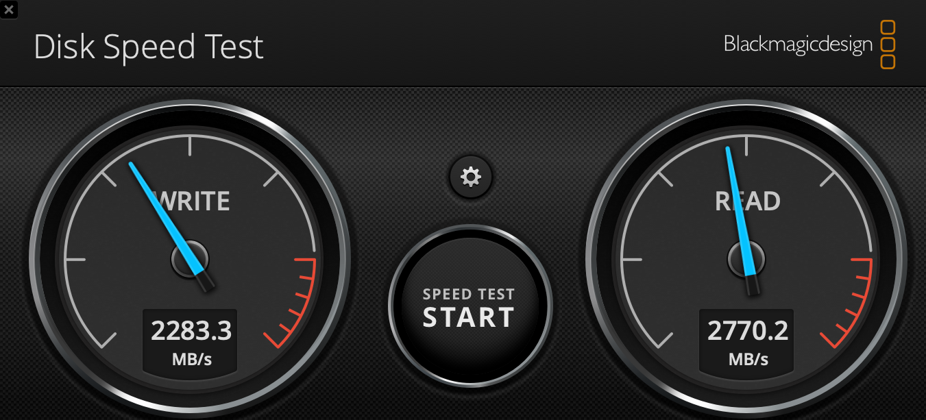 Screenshot of Disk Speed Test Result: Read: 2770.2 MB/s & Write: 2283.3 MB/s